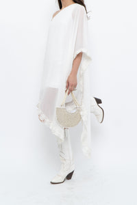 Vintage x White Lace Embroidered Flowy White Sheer Off-Shoulder Top (L)