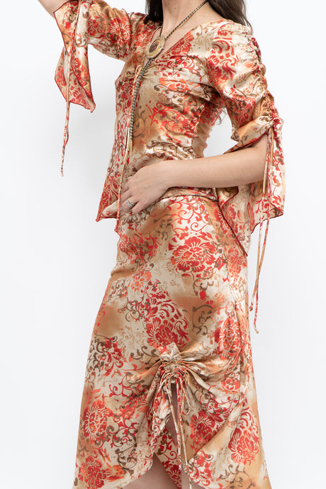 Vintage x Made in USA x Orange Satin Paisley Set (XS, S)