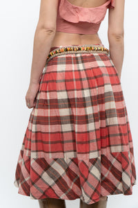 Vintage x Red Plaid Midi Skirt (M)