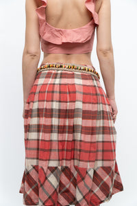 Vintage x Red Plaid Midi Skirt (M)