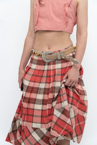 Vintage x Red Plaid Midi Skirt (M)