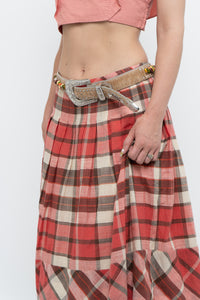 Vintage x Red Plaid Midi Skirt (M)