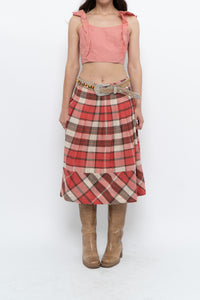 Vintage x Red Plaid Midi Skirt (M)