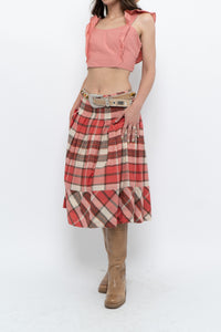 Vintage x Red Plaid Midi Skirt (M)