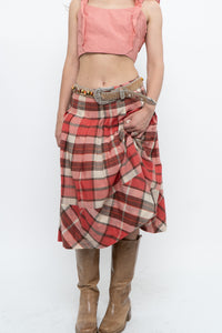 Vintage x Red Plaid Midi Skirt (M)