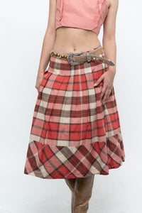 Vintage x Red Plaid Midi Skirt (M)