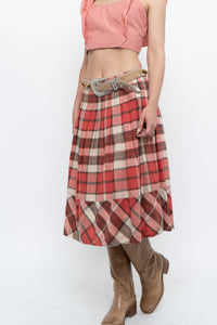 Vintage x Red Plaid Midi Skirt (M)