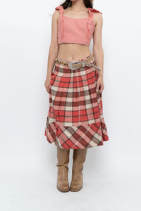 Vintage x Red Plaid Midi Skirt (M)