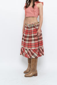 Vintage x Red Plaid Midi Skirt (M)
