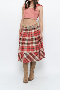 Vintage x Red Plaid Midi Skirt (M)
