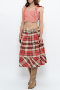 Vintage x Red Plaid Midi Skirt (M)