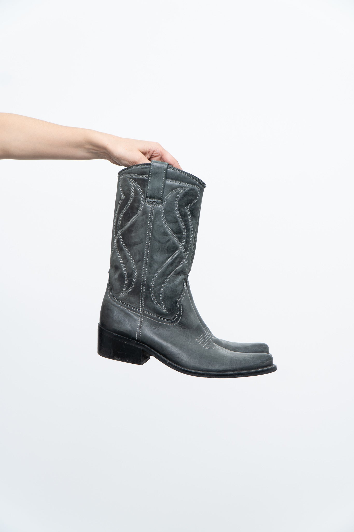 Vintage x ZIGI NY Grey Butter Leather Cowboy Boots (9M, 10, 10.5W)