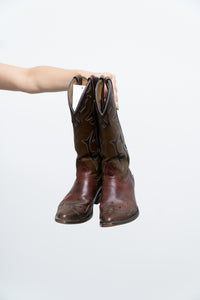 Vintage x Made in Canada x SILVER REBEL Brown, Green Embroidered Cowboy Boots (6.5, 7)