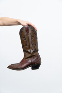 Vintage x Made in Canada x SILVER REBEL Brown, Green Embroidered Cowboy Boots (6.5, 7)