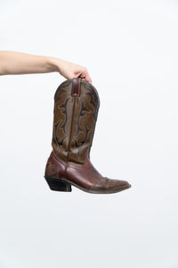 Vintage x Made in Canada x SILVER REBEL Brown, Green Embroidered Cowboy Boots (6.5, 7)