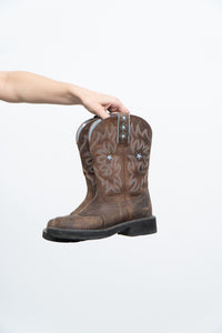 Vintage x ARIAT Brown Faded Star Embroidered Cowboy Boots (5.5, 6W)