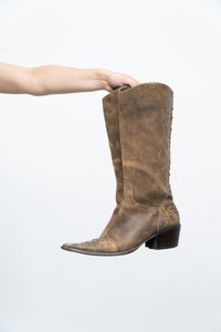 Vintage x Made in Brazil x MATISSE Brown Faded Leather Cowboy Boots (7.5, 8W)