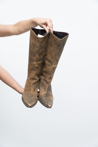 Vintage x Made in Brazil x MATISSE Brown Faded Leather Cowboy Boots (7.5, 8W)