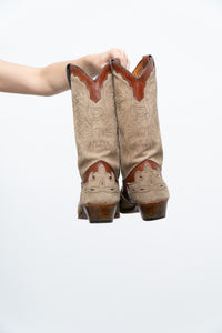 Vintage x ALCOYMAR Brown, Beige Suede Embroidered Cowboy Boot (10M, 11.5W)
