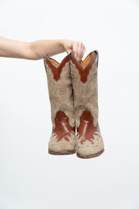 Vintage x ALCOYMAR Brown, Beige Suede Embroidered Cowboy Boot (10M, 11.5W)