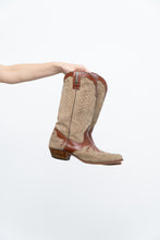 Load image into Gallery viewer, Vintage x ALCOYMAR Brown, Beige Suede Embroidered Cowboy Boot (10M, 11.5W)