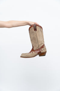 Vintage x ALCOYMAR Brown, Beige Suede Embroidered Cowboy Boot (10M, 11.5W)