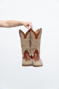 Vintage x ALCOYMAR Brown, Beige Suede Embroidered Cowboy Boot (10M, 11.5W)