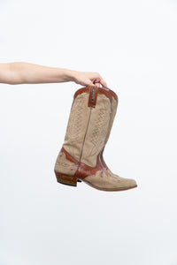 Vintage x ALCOYMAR Brown, Beige Suede Embroidered Cowboy Boot (10M, 11.5W)