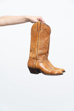 Load image into Gallery viewer, Vintage x Made in USA x IMPERIAL Orange Leather Embroidered Cowboy Boots (7, 7.5W)