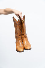 Load image into Gallery viewer, Vintage x Made in USA x IMPERIAL Orange Leather Embroidered Cowboy Boots (7, 7.5W)