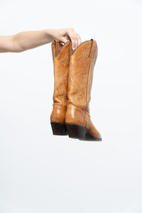 Vintage x Made in USA x IMPERIAL Orange Leather Embroidered Cowboy Boots (7, 7.5W)