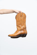 Load image into Gallery viewer, Vintage x Made in USA x IMPERIAL Orange Leather Embroidered Cowboy Boots (7, 7.5W)