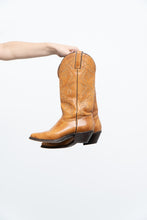 Load image into Gallery viewer, Vintage x Made in USA x IMPERIAL Orange Leather Embroidered Cowboy Boots (7, 7.5W)