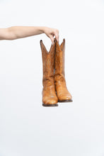 Load image into Gallery viewer, Vintage x Made in USA x IMPERIAL Orange Leather Embroidered Cowboy Boots (7, 7.5W)