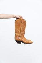 Load image into Gallery viewer, Vintage x Made in USA x IMPERIAL Orange Leather Embroidered Cowboy Boots (7, 7.5W)