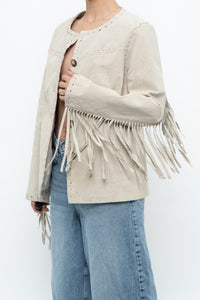 Vintage x Beige Suede Buttoned Fringe Jacket (XS-M)