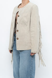 Vintage x Beige Suede Buttoned Fringe Jacket (XS-M)