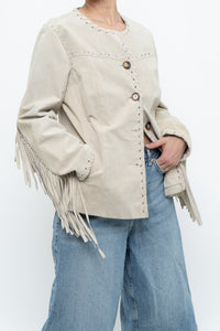 Vintage x Beige Suede Buttoned Fringe Jacket (XS-M)