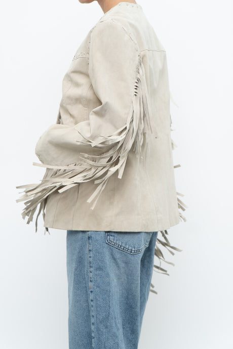 Vintage x Beige Suede Buttoned Fringe Jacket (XS-M)