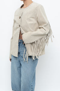 Vintage x Beige Suede Buttoned Fringe Jacket (XS-M)