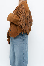 Load image into Gallery viewer, Vintage x Camel Suede Concho Cropped Fringe Jacket (S, M)