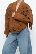 Load image into Gallery viewer, Vintage x Camel Suede Concho Cropped Fringe Jacket (S, M)