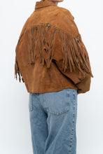 Load image into Gallery viewer, Vintage x Camel Suede Concho Cropped Fringe Jacket (S, M)
