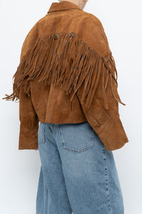 Vintage x Camel Suede Concho Cropped Fringe Jacket (S, M)