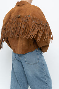 Vintage x Camel Suede Concho Cropped Fringe Jacket (S, M)