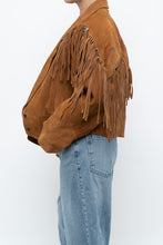 Load image into Gallery viewer, Vintage x Camel Suede Concho Cropped Fringe Jacket (S, M)