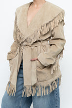 Load image into Gallery viewer, Vintage x Beige Suede Long Belted Fringe Jacket (S-L)