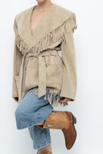 Load image into Gallery viewer, Vintage x Beige Suede Long Belted Fringe Jacket (S-L)