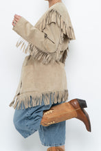 Load image into Gallery viewer, Vintage x Beige Suede Long Belted Fringe Jacket (S-L)