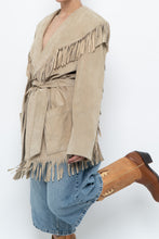Load image into Gallery viewer, Vintage x Beige Suede Long Belted Fringe Jacket (S-L)